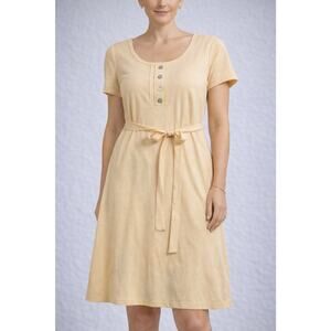 Vintage Alexandra Michaels Pastel Yellow Short Sleeve Belt Midi Dress Size 12